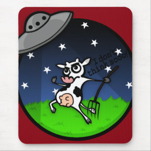 FUNNY CARTOON COW UFO ABDUCTION MOUSE PAD