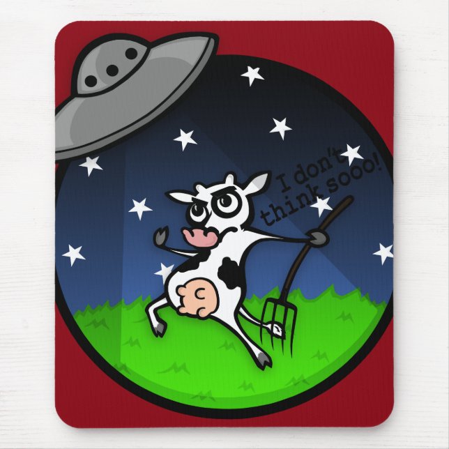 FUNNY CARTOON COW UFO ABDUCTION MOUSE PAD (Front)