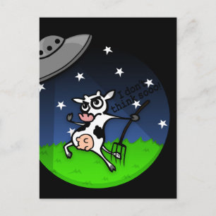 FUNNY CARTOON COW UFO ABDUCTION POSTCARD