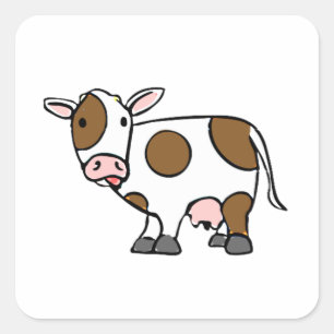 Funny Cartoon Cow with Cute Farm Animal Attitude Square Sticker