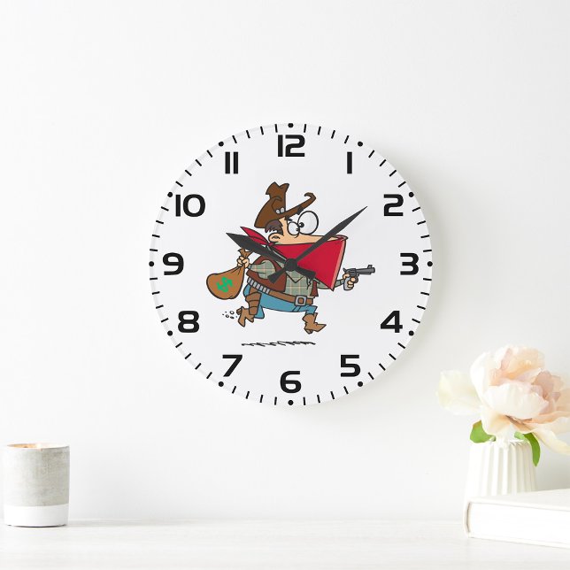 Funny Cartoon Cowboy Bandit Robber Large Clock (Creator Uploaded)