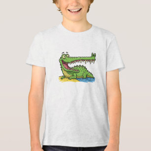 Funny Cartoon Crocodile with Big Smile Tri-Blend Shirt
