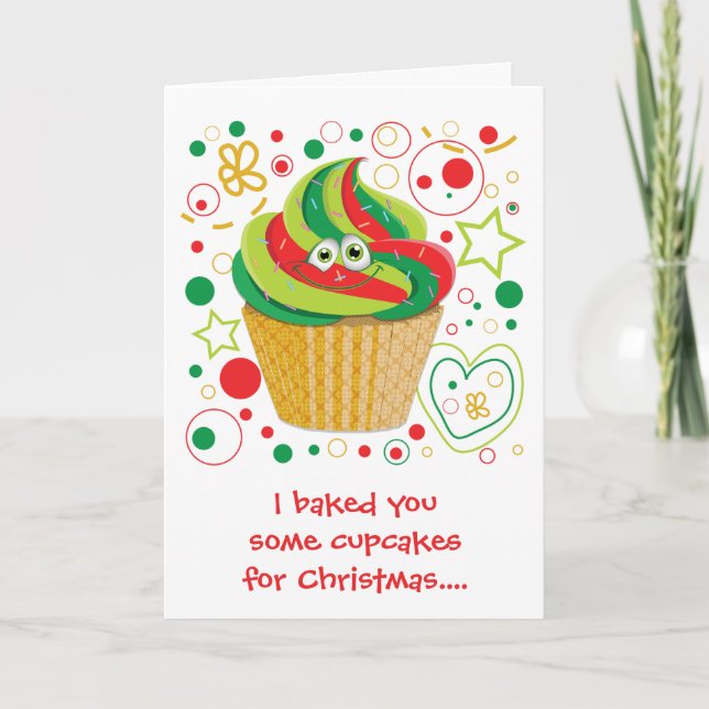 Funny Cartoon Cupcake Christmas Xmas Holiday Card (Front)