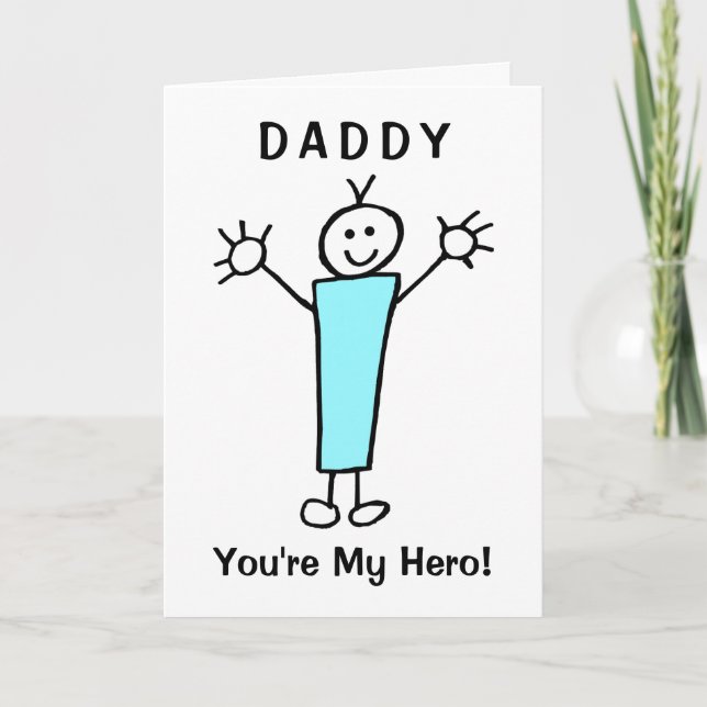 Funny Cartoon Daddy Hero Blue Birthday Card (Front)