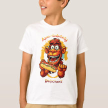 Funny  Cartoon Design  Monkey Eating a Hot Dog