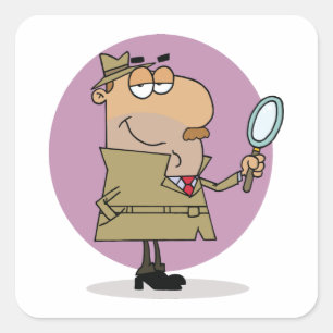 Funny Cartoon Detective with Magnifying Glass Square Sticker