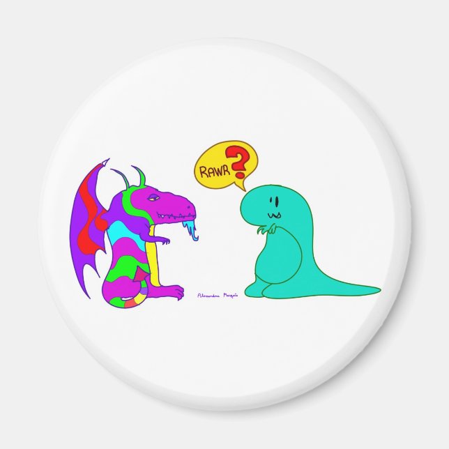 Funny Cartoon Dinos Cute Dinosaur Dragon Rawr? Magnet (Front)