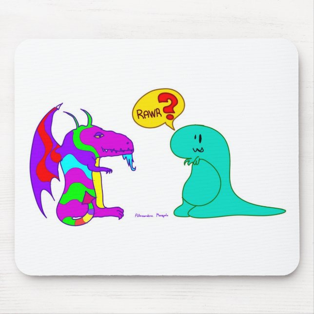 Funny Cartoon Dinos Cute Dinosaur Dragon Rawr? Mouse Mat (Front)