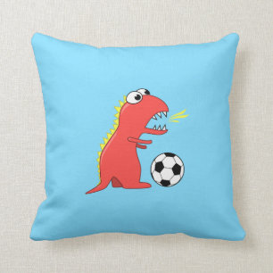 Funny Cartoon Dinosaur Playing Soccer Kids Cushion