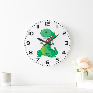 Funny Cartoon Dinosaur Roaring T-Rex Large Clock
