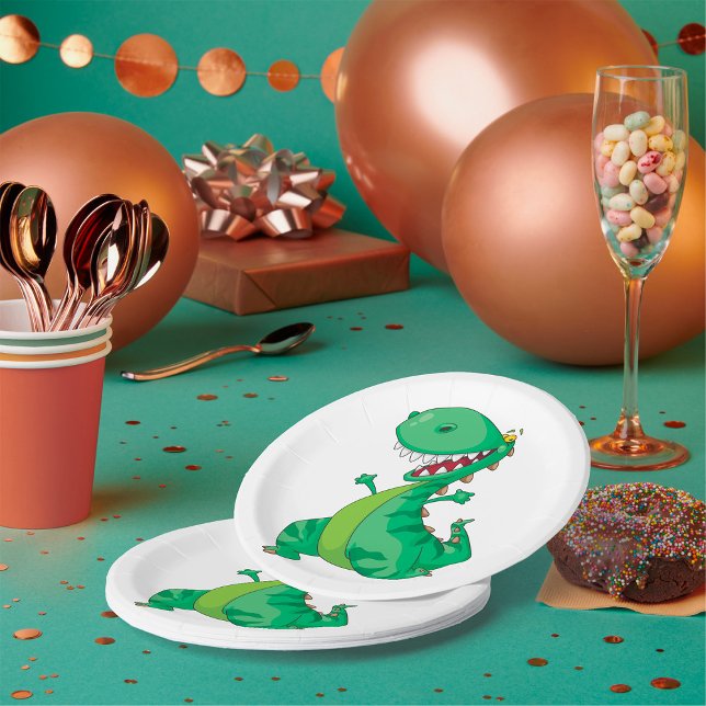 Funny Cartoon Dinosaur Roaring T-Rex Paper Plate (Creator Uploaded)