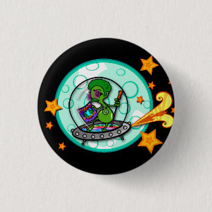 FUNNY CARTOON DISCO ALIEN ROUND BUTTON