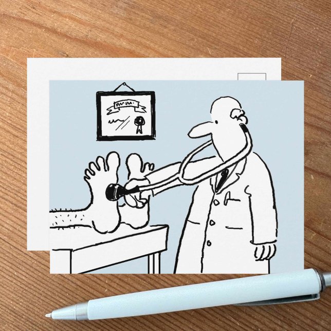 Funny Cartoon Doctor Using Stethoscope on Patient Postcard (Creator Uploaded)