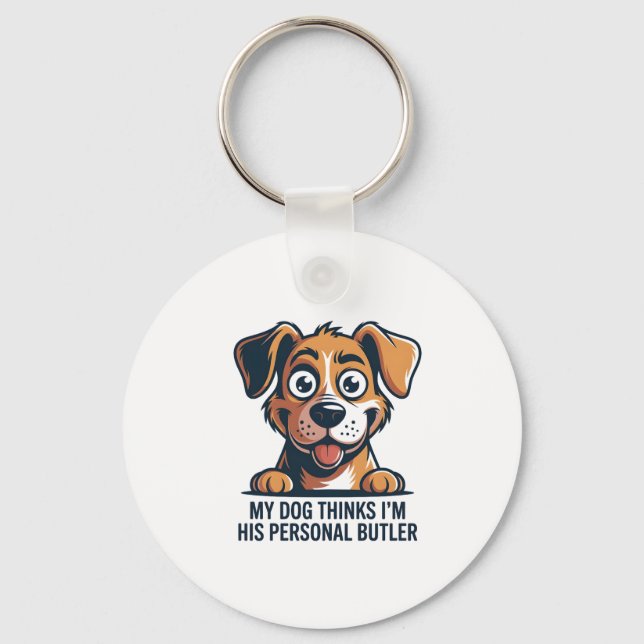 Funny Cartoon Dog Butler Quote Key Ring (Front)