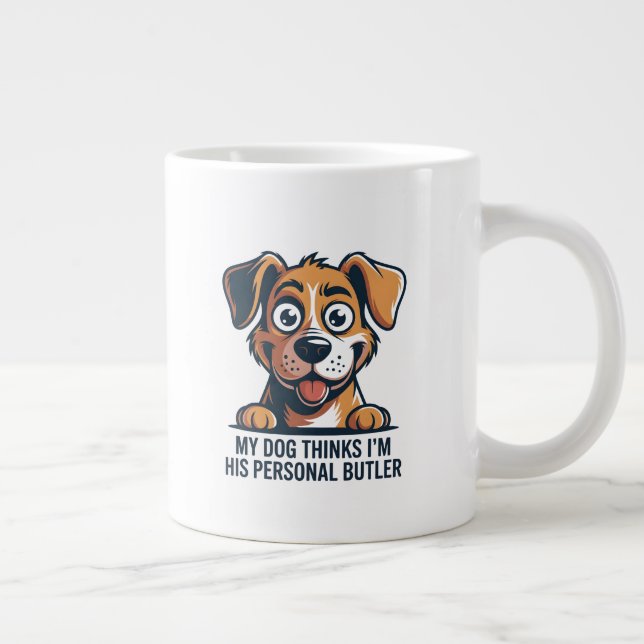 Funny Cartoon Dog Butler Quote Large Coffee Mug (Right)