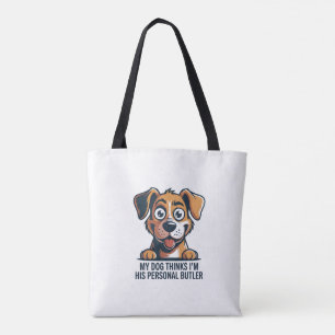 Funny Cartoon Dog Butler Quote Tote Bag