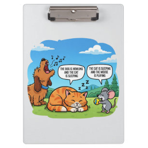 Funny Cartoon Dog, Cat, and Mouse Clipboard