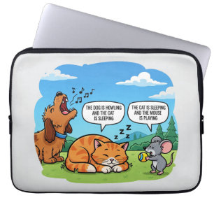 Funny Cartoon Dog, Cat, and Mouse Laptop Sleeve