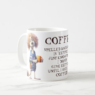 Funny Cartoon Dog Coffee Spelled Backwards Coffee Mug