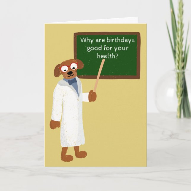 Funny Cartoon Dog in Lab Coat Birthday Card (Front)