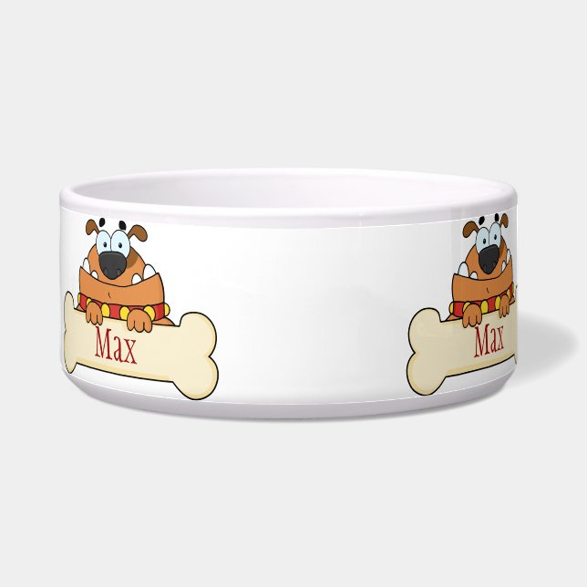 Funny Cartoon Dog Personalised Pet Bowl (Left)