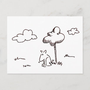 Funny Cartoon Dog Under Tree Line Drawing Card