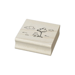 Funny Cartoon Dog Under Tree Line Drawing Rubber Stamp