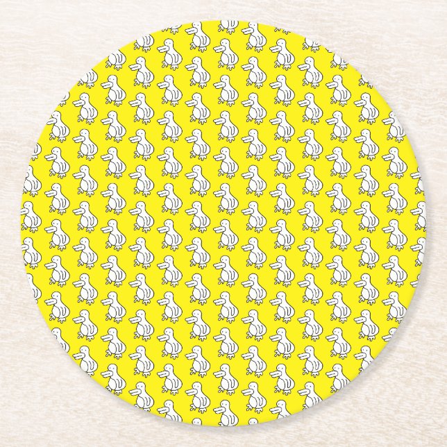 Funny Cartoon Duck or Penguin Round Paper Coaster (Front)