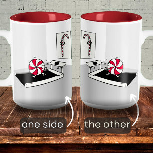 Funny Cartoon Exercise Weight Candy Cane Christmas Two-Tone Coffee Mug
