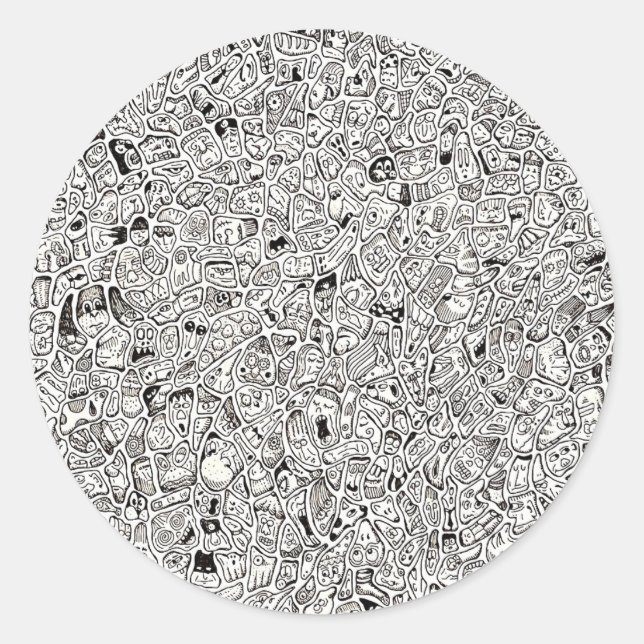 Funny Cartoon Faces Drawing Classic Round Sticker (Front)