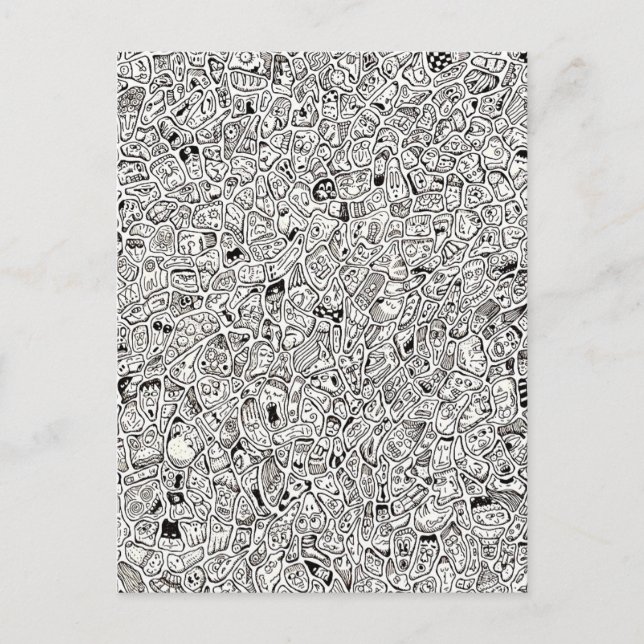 Funny Cartoon Faces Drawing Postcard (Front)