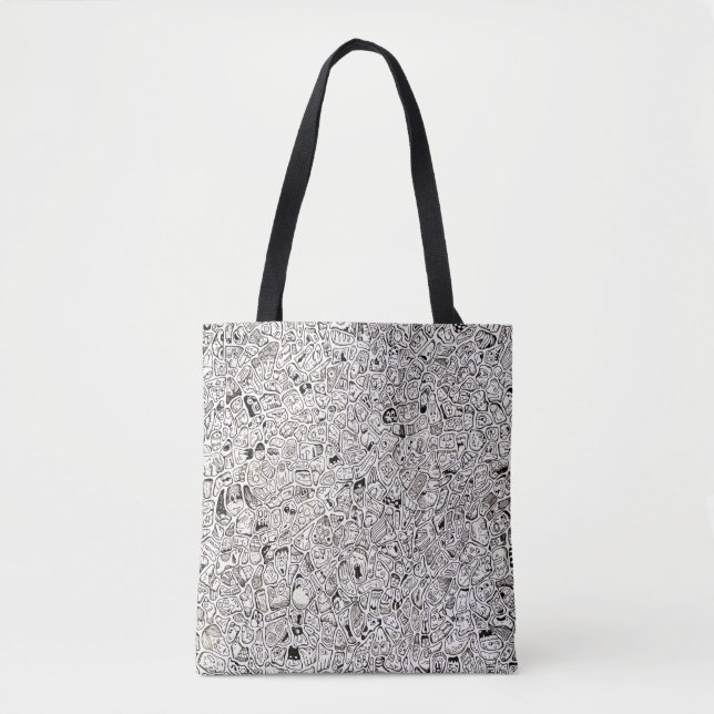 Funny Cartoon Faces Drawing Tote Bag (Front)