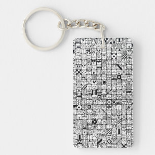 Funny Cartoon Faces Squares Key Ring