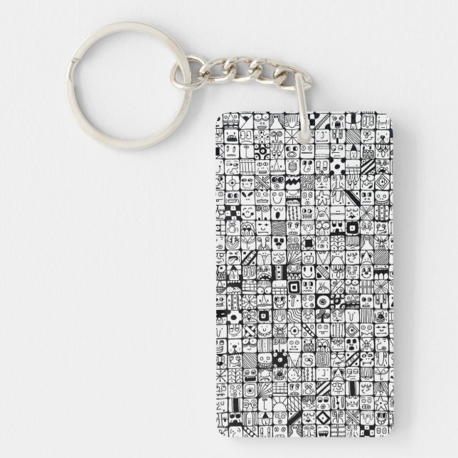 Funny Cartoon Faces Squares Key Ring (Front)