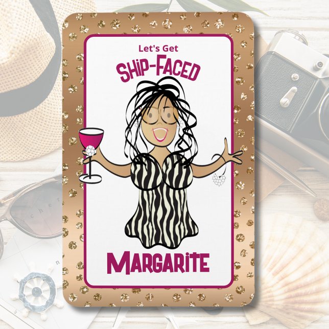 Funny Cartoon Female Cruise Vacation Gold Sparkle  Magnet (Creator Uploaded)