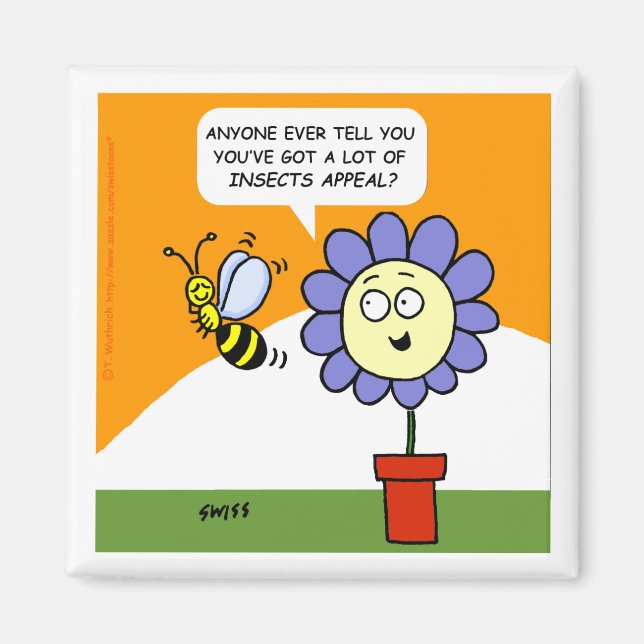 Funny Cartoon Flower and Bee with Insects Appeal Magnet (Front)