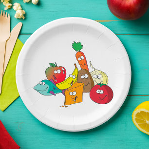 Funny Cartoon Food Group Friends Characters Paper Plate
