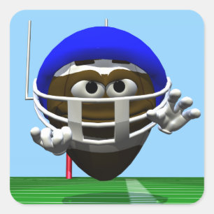 Funny Cartoon Football in a Helmet Square Sticker