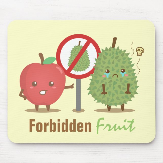 Funny Cartoon, Forbidden Fruit, Apple and Durian Mouse Mat (Front)