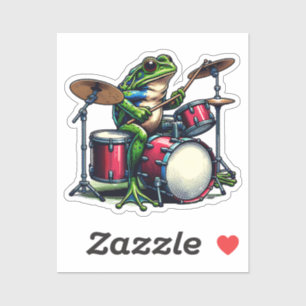 Funny Cartoon Frog Playing the Drums