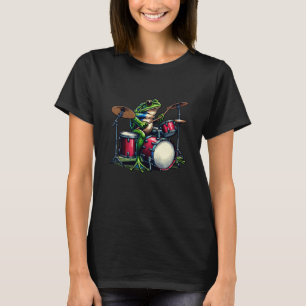 Funny Cartoon Frog Playing the Drums T-Shirt