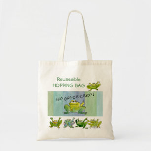 Funny Cartoon Frogs Go Green Tote Bag