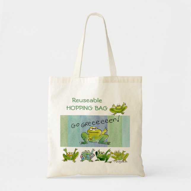 Funny Cartoon Frogs Go Green Tote Bag (Front)
