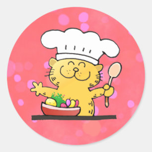 Funny Cartoon   Funny Kitty Chef Classic Round Sticker