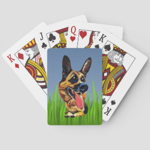 Funny Cartoon German Shepherd Playing Cards