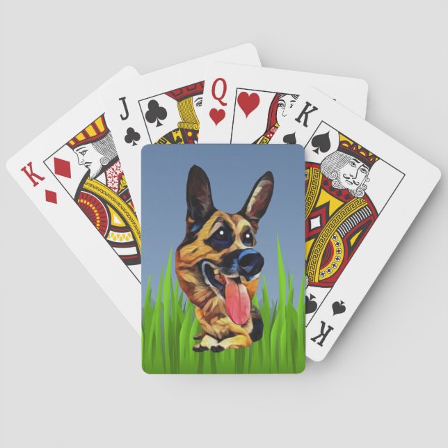 Funny Cartoon German Shepherd Playing Cards (Back)