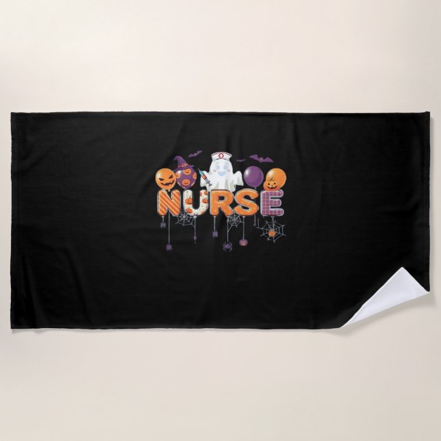 funny cartoon ghost nurse - Hot Nurse Halloween Ou Beach Towel (Front)