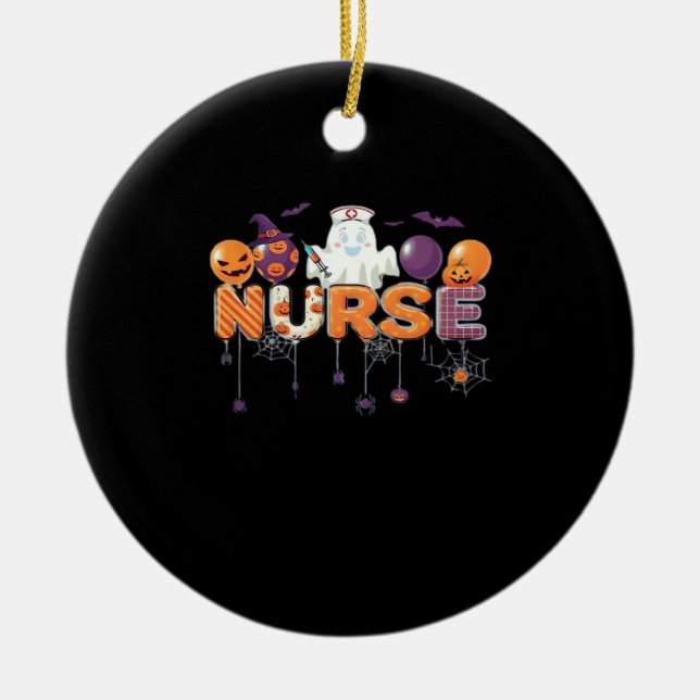 funny cartoon ghost nurse - Hot Nurse Halloween Ou Ceramic Tree Decoration (Front)