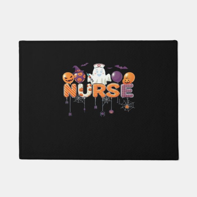funny cartoon ghost nurse - Hot Nurse Halloween Ou Doormat (Front)