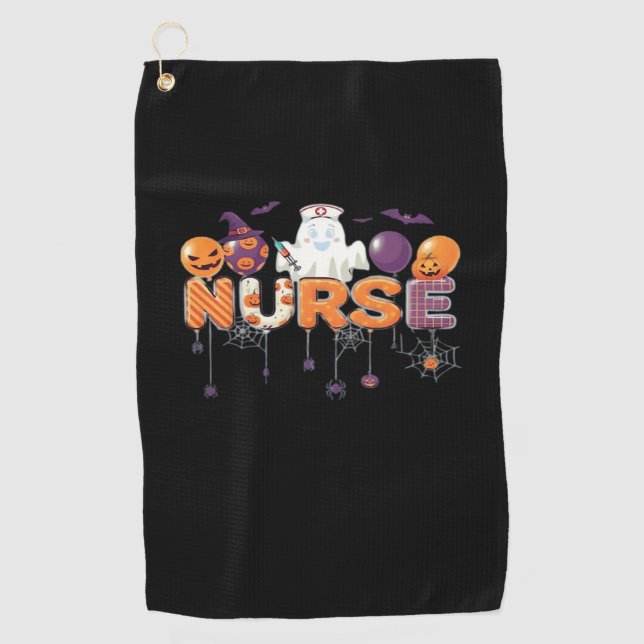 funny cartoon ghost nurse - Hot Nurse Halloween Ou Golf Towel (Front)